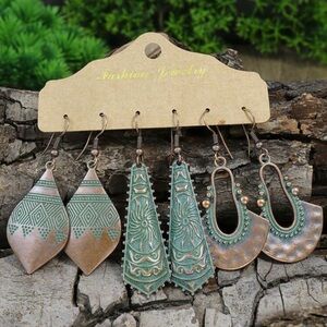 Antique Bronze Elegant Copper and Turquoise Earrings